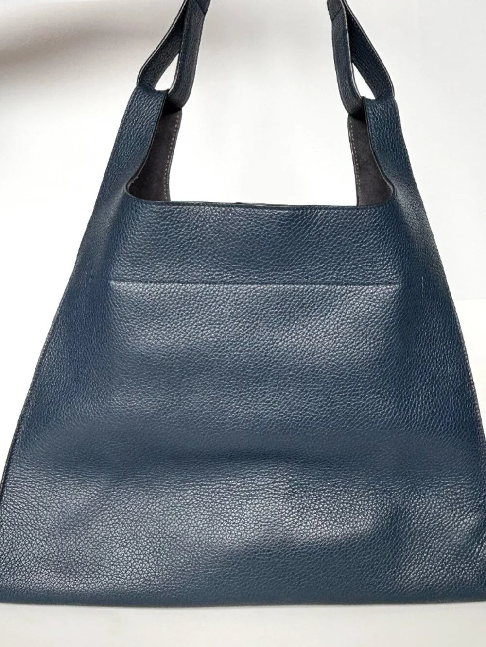 Cuyana Oversized Double Loop Bag Navy Italian Leather Hobo Tote